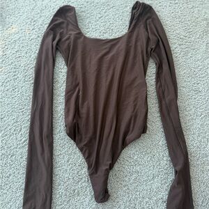 aerie Chocolate Brown Long Sleeve Scoop-Neck Bodysuit